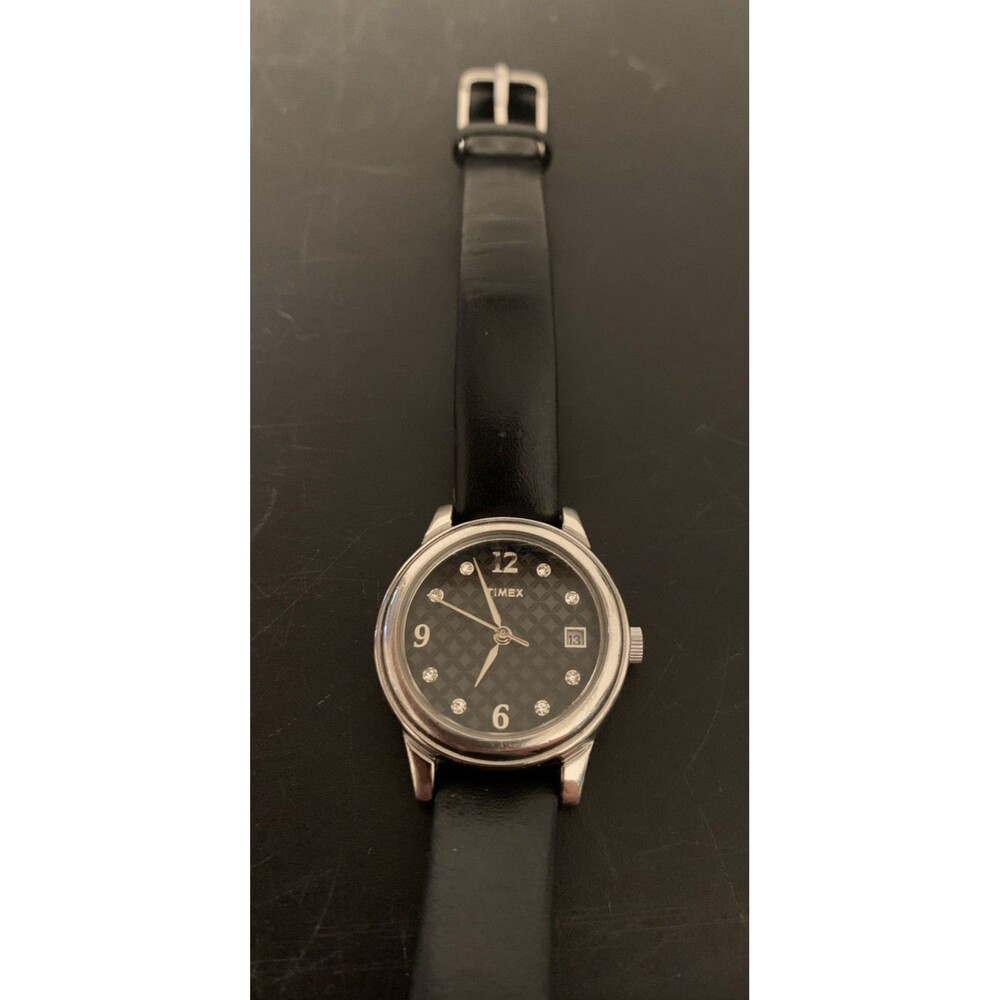 Timex Elevated Diamond Women’s Wrist Watch Black Leather Date WR
